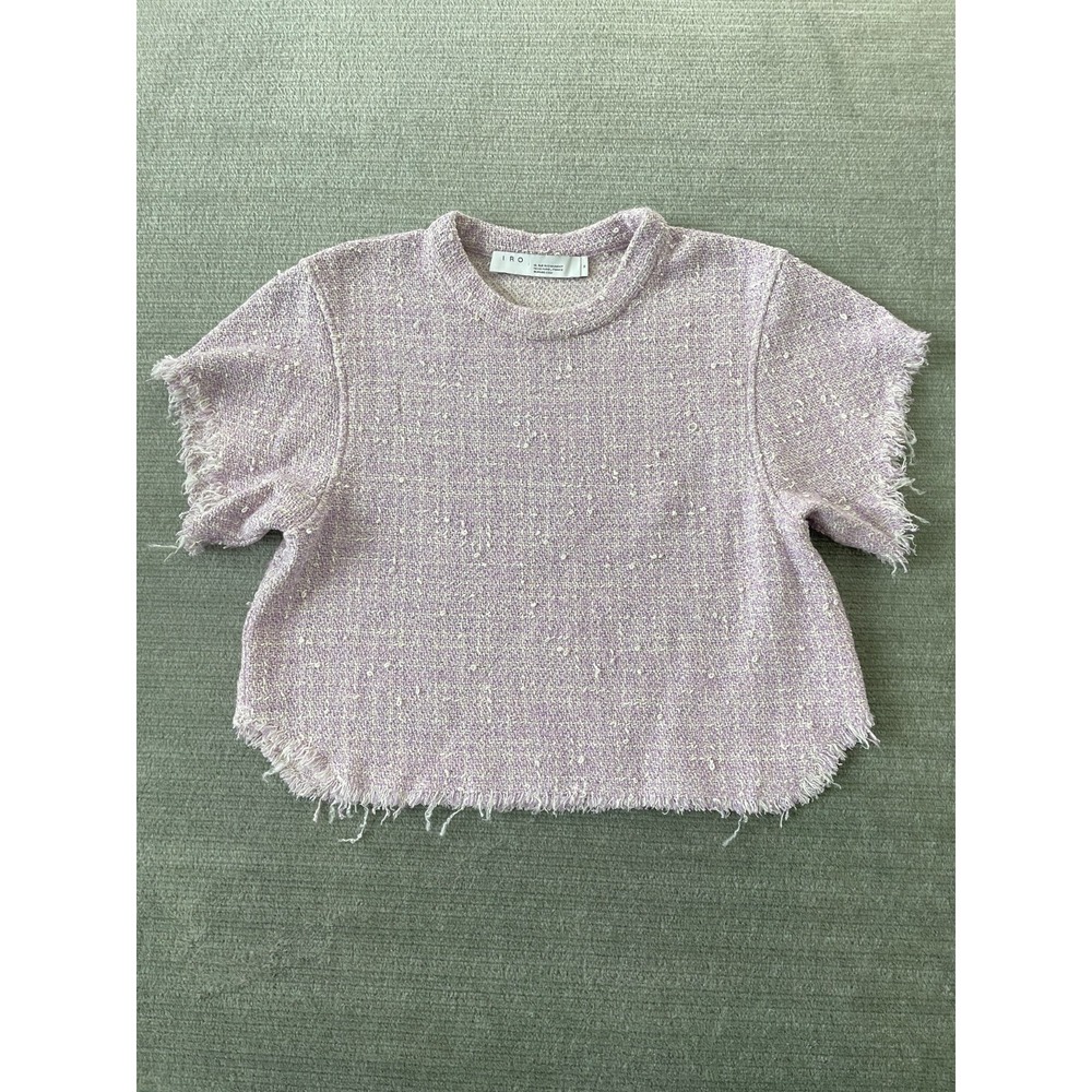IRO Top Women 38 US 6 Lilac Devan Tweed Crop Blouse Old Money Raw Hem‎